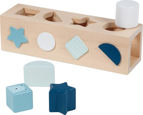 goki 58414 - Sortierbox aus Holz „Lifestyle Azur“ – Lernspiel für Kinder mit 4 Klötzen – Farben- & Formensortierspiel zur Förderung von Auge-Hand-Koordination & Motorik