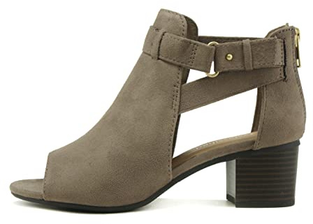 CITYCLASSIFIED Invest Women's Cutout Side Strap Mid Black Chunky Heel Fashion Ankle Bootie (Smoke Taupe, us_footwear_size_system, adult, women, numeric, medium, numeric_9)