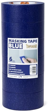TAPEBEAR UV Beständig Malerkrepp, Blaues Maler Klebebänder Für Malerarbeiten, Saubere Kanten, Keinerlei Rückstände,Abklebeband Blau Malerabdeckband Wasserdicht, 48mm x 60yard, 6Rollen
