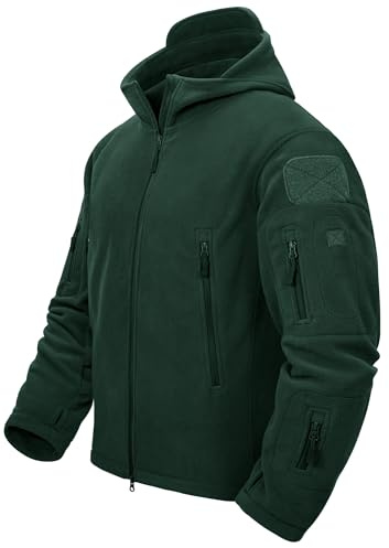 TACVASEN Herren Fleecejacke Military Outdoor Winddichte Jacke mit Kapuze, Gr. L, Waldgrün