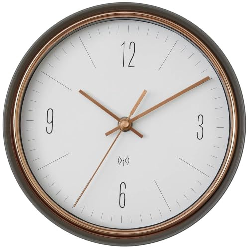 TFA Dostmann Design 60.3547.10 Horloge Murale Radio-pilotée avec Aiguilles cuivrées et Cadre en métal Gris 223 x 223 x 70 mm