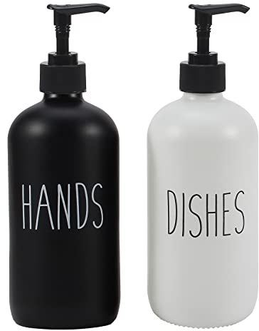 Jabón de Vidrio 16oz, con Bomba, Juego de jabón de baño y Cocina, jabón de vajilla, desinfectante para Manos, decoración de baño, Muy Adecuado para la decoración de Cocina Blanca (B+W)
