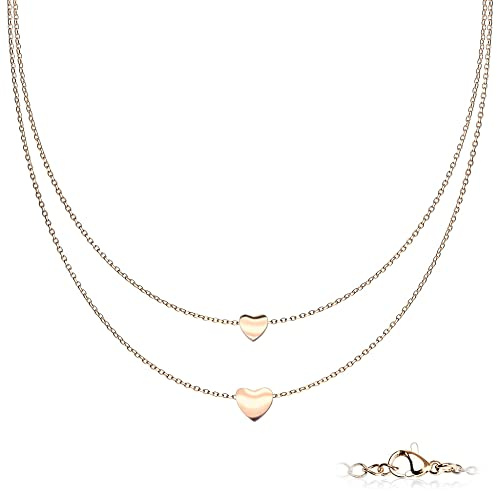 Treuheld® Mehrreihige Halskette mit 2 Herz-Anhängern | 3 Farben [03.] - rosegold