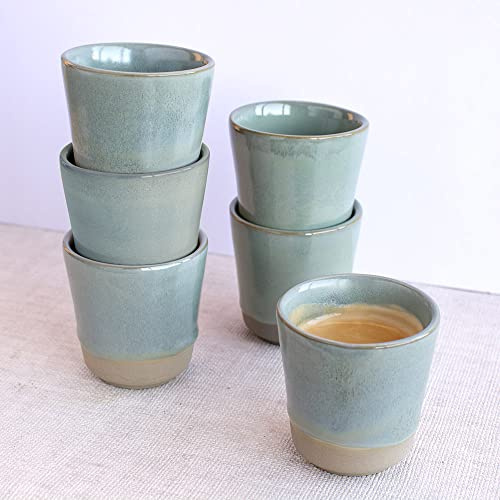 Companhia Atlântica Lot de 6 Verres à Café Expresso, Tasse en Céramique Grès 75ml, Finition à la Main, Vert, MELIDES Sweet