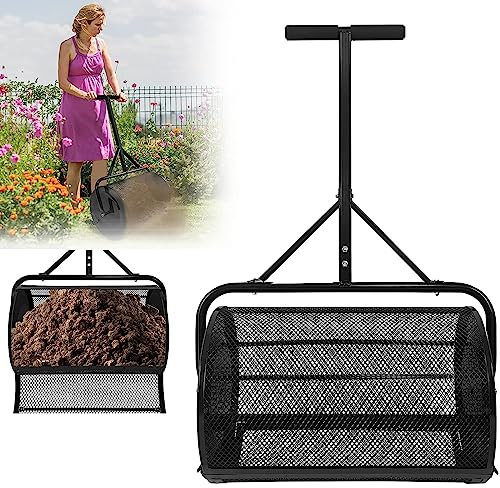 Kompoststreuer Tragbare Torfmoos Streuer Mit Langem Griff Langlebiges Leichtgewicht Miststreuer Walze Für Die Rasen Und Gartenpflege Für Kompost Torfmoos Oberboden Mulch,002,40×60cm