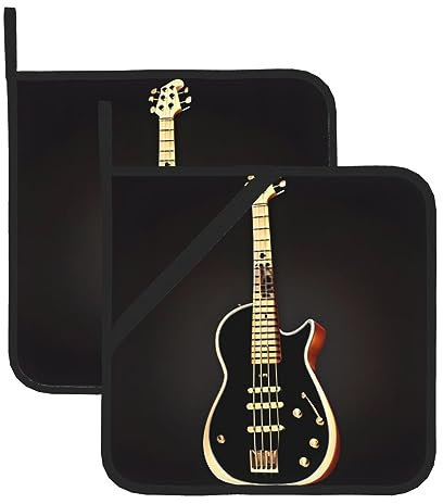 Set di 2 presine nere per chitarra, antiscivolo, per presine da cucina, cottura al forno, barbecue, grigliate