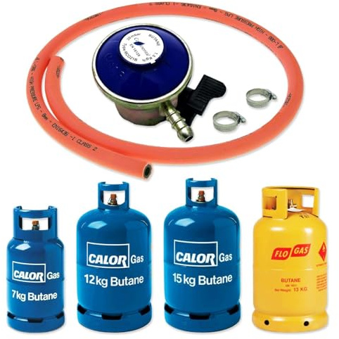 Catering Parts UK Gas Hose, Clips & Gas Regulator Butane 28 Mbar (Clip on) 21mm Clip on 30mbar BBQ