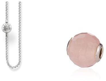 THOMAS SABO Unisex Kette Karma Beads 925 Sterling Silber KK0001-001-12 & Damen Bead Rosenquarz Karma Beads 925 Sterling Silber K0005-034-9