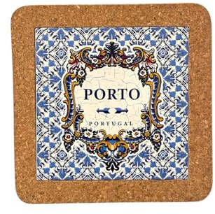 Carrelages en céramique Azulejo ethnique portugais - Sous-verres en liège - Souvenir et cadeau parfait du Portugal (20 cm - 7,8 pouces) (Bleu marine)