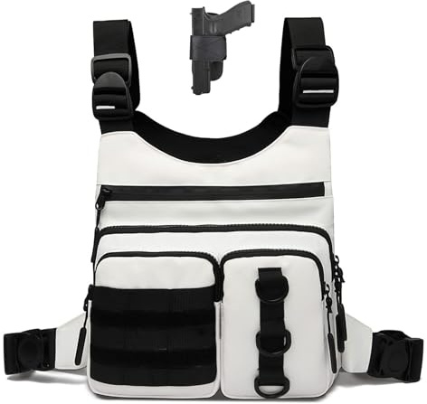 Criuage Outdoor Sports Chest Bag for Men Women, Large Capacity Running Vest Rig with Water Bottle Pocket, Comfort Hands Freely EDC Chest Pack for Hiking,Cycling,Travelling (White)