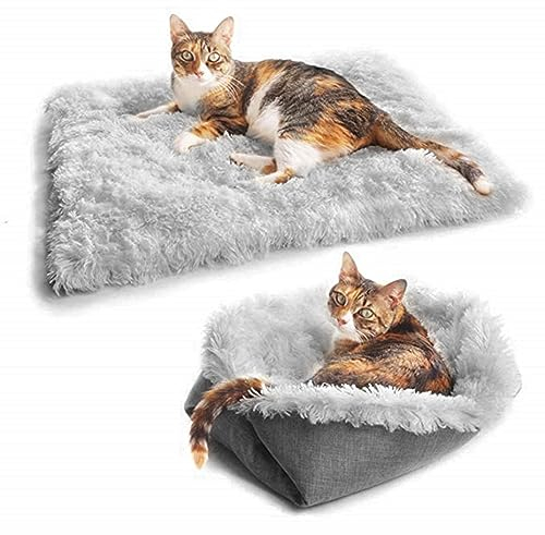 Sunydog Katzendecke, Haustierdecke, Katzenbett Waschbar Katzenkissen, 2-in-1 Katzendecken für Hauskatzen, Wärmendes, Bequemes Katzenbett Deckenkissen für Kleine Hunde und Katzen (Grau)