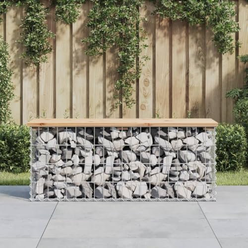 ARKEM Gartenbank aus Gabionen 103x31,5x42 cm Sitzbank Garten GabionenköRbe Gabionen Bank Outdoor Patio BäNke Massivholz Kiefer