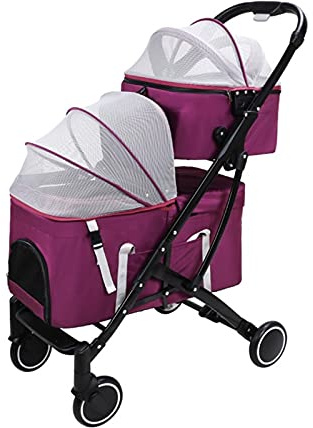 Generic Zweilagiger Hundebuggy Kinderwagen Lila für zwei Katzen oder Hunde