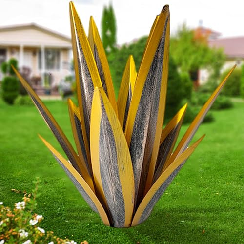 WYEIAHS 65cm Métal Agave Plante Décoration Métal Agave Yard Art Grand Rustique en Métal Peint à La Main en Métal Agave Jardin Cour Art Décoration Statue Décor à La Maison (Gold)