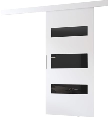 MINIO go for it - Schiebetür Komplettset CLEAN D Schiebetüren 96 cm Breit | Wandmontage, Schiebetürsystem, Zimmertüren - Weiss Matt