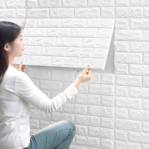 HAILM 20 Stück Wandpanele, 70×77 cm Selbstklebende Wandpaneele, wasserdichte PE-Schaum-Wandverkleidung, 3D Wall Panels in Steinoptik Für Wohnzimmer, Schlafzimmer, Küche – Weiß