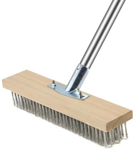 Drahtbesen 30cm Stahlbesen Mit Stiel - Effiziente Moosentfernung, Edelstahl Drahtbürste für Terrasse, Deck, Garten, Wand, Garage