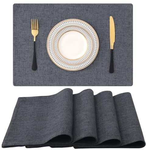 Homaxy Tischsets Abwaschbar 4er Set, Platzsets Abwischbar Leinen Hitzebeständig Platzdeckchen rutschfest Doppelseitigen Tischuntersetzer Tischsets Stoff, Anthrazit