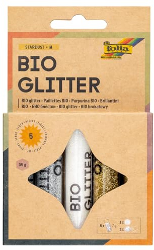 NEU Organic Bio Glitter Mix Stardust, 5x 7g, 2x gold, 2x silber, 1x weiß irisierend