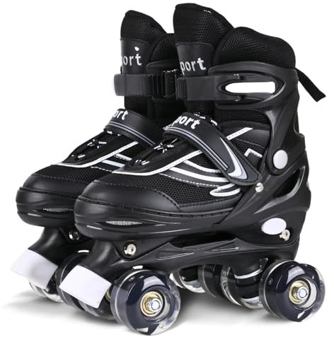 Kinder Rollschuhe für Mädchen, Jungen und Anfänger, 4 Größen Verstellbare Quad Skates, geeignet für den Innen- und Außenbereich (Black, M (34-37))