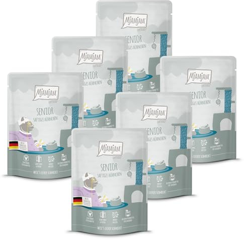 MjAMjAM - Comida húmeda Premium para Gatos - Quetschie - Senior - Pollo jugoso, 6 Pack (6x300g), sin Cereales