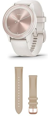 Garmin vívomove Sport, Hybrid Smartwatch with up to 5 days battery life, Ivory & Quick Release Band (20 mm) - Light Sand with 18K Rose Gold