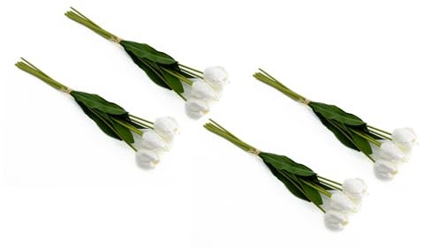 DARO DEKO künstlicher Tulpen-Strauß 5 Stück gebunden Kunstpflanze Tulpe Bund Tulip (weiß, 4 Bündel)