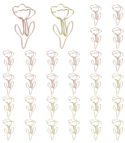 PATIKIL Niedliche Motiv-Büroklammern Gold & Roségold, 30Stk Blumenform | Büroklammern Metall Lustige Lesezeichen Planer Clips Klammer für Zuhause Bürobedarf Schreibtisch Datei Organisation