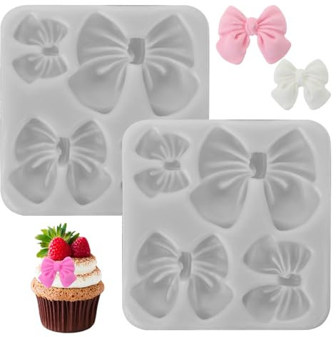 2 Stück Fondant Schleife Form, Grau Cake Pop Form Fondant Formen Schleifen Mini Silikonform Schleife DIY Backen Kuchen Dekorieren Werkzeuge für Sugarcraft, Cupcake Topper, Bastelprojekte Backen