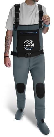 Pro Tackle Neopren Wathose - Water Strider II Stocking Foot, 4mm Neopren, Wasserdichte Anglerhose, Verstellbare Schultergurte, Brusttaschen - Perfekt für Angeln und Outdoor