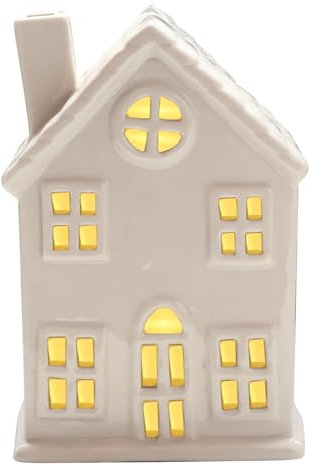 Teelichthaus Keramik,Weihnachtsdeko Lichthäuser,Lichterhaus aus Porzellan,Weiß Weihnachtshaus Beleuchtet mit LED Licht,Weihnachten Deko Lichthaus Weiss Teelicht Haus Weihnachtsdorf Teelichthalter (B)
