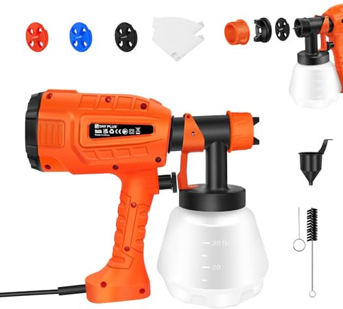 Farbsprühsystem, 800 ml/min, 1000 ml Behälter, kompatibel, Elektro Lackierpistole mit 3 Düsen, 3 Spritzmuster,1000ml farbsprühgerät,Hohe Leistung，zum Streichen von Wänden Gartenzaun
