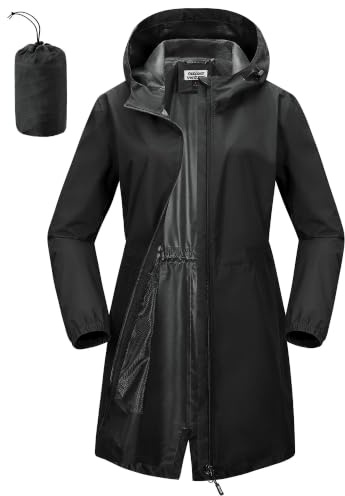 Outdoor Ventures Women's Waterproof Rain Jacket Packable Long Rain Coat