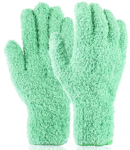 Ymapinc Microfiber Gloves for Plant Dusting, 1 Pair Green Kitchen Indoor Gloves Reusable Dusting Mitt for House Use Desk Window Blind Screen Car Wash
