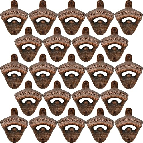 HAIICEN 24 PCS Bulk Cast Iron Wall Mounted Beer Bottle Cap Opener Rustic Copper for Wood Bench Shelf
