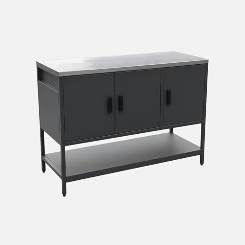sweeek - Cuisine d'extérieure en acier noir 3 portes.1 étagère L120cm