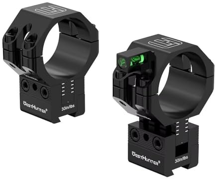 WestHunter Optics – Anneaux de précision à queue d'aronde de 11 mm avec réglage de 120 MOA, tube de 2,5 cm 30 mm 34 mm réglable en hauteur avec niveau à bulle