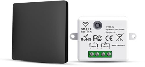 HYHIOTS Interupteur Sans Fil, 3 Interrupteur d'éclairage Sans Pile Fil va et Vient Avec émetteur et Contrôleur Récepteur RF433 10A 240V (Kit 1 Voie)