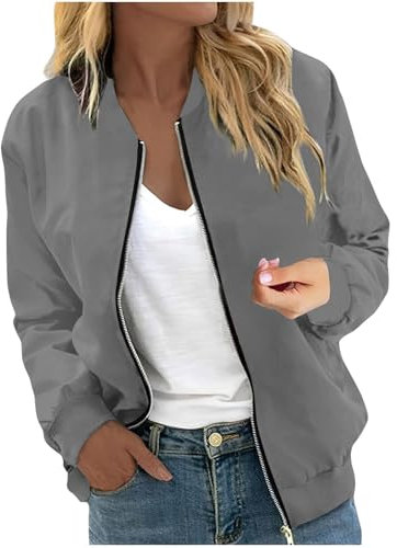 Generisch 2025 - Damen Casual Floral Zip Up Jacke Frühling Langarm Mantel Ständer Leichte Kurze Outwear Tops Mantel Weich Damen (Light Gray, S)