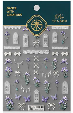 GGUFAY 3d Fleur D'Iris Aquarelle Nail Art Sticker, Nail Sticker, Design D'Ongles, Autocollant D'Ongle, Nail Art De Qualité SupéRieure, Nail Sticker, Autocollants AdhéSifs Fins Et Transparents GivréS