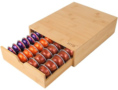 HTB Coffee Pods Storage Drawer for Nespresso Capsules, Holds 40 Coffee Pods | Can Be Used In Coffee Station, Kitchen, Home, Office