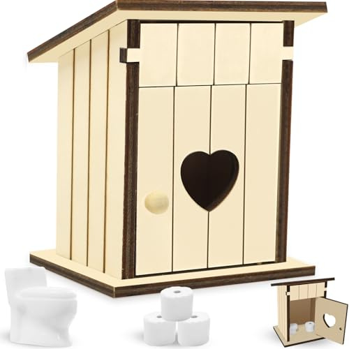 Gnomo, casetta per WC in legno, in miniatura, con 3 rotoli di carta igienica, gnomo, cantiere, casa delle bambole, accessori per il bagno, decorazione fai da te