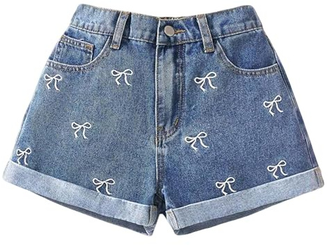 Sommer Denim-Shorts für Teenager-Mädchen,Mode Schleife Jeansshorts,Kinder High Waist Jeans Shorts,Sommershorts Atmungsaktiv Freizeit Kurze Kurz Jeanshose,Casual Dünne Hotpants 7-12 Jahre
