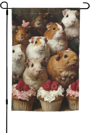 Drapeau de jardin imprimé cochons d'Inde et cupcakes - Pour extérieur, terrasse, porche ou pelouse