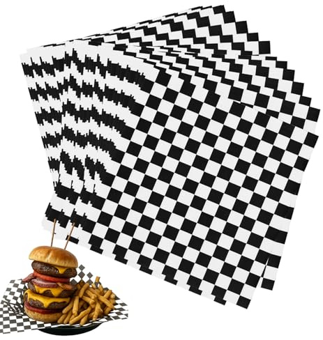 100 PCS Waxed Deli Paper Sheets,Paper Liners for Plastic Food Basket,Checkered Deli Wax Paper Sheets,Grease Resistant Basket Liners (7''x7'')