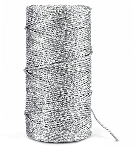 Weihnachtskordel, 100 M Weihnachten Dekokordel, Unelastisch Dünne Glitzer Kordel, Kordel Weihnachten, Weihnachtsanhänger-Zubehör, für Weihnachten DIY Basteln, Geschenkverpackung (Silber)