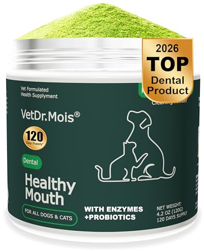 Dog Teeth Cleaning Powder, Dog Dental Powder and Cats Breath Freshener, Plaque Off Pet Tooth Cleaning lab co, Bad Breath & Tartar Remover for Dogs, Dog Teeth Cleaning with Enzymes 120 Day Supply, 120g