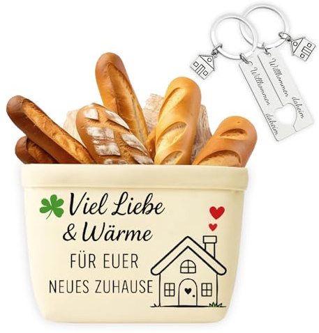 Glamifyr Einzugsgeschenke Wohnung,Brotkorb Stoff-Einzugsgeschenke Haus,Brotkörbchen,Brotkorb Modern,Einweihungsgeschenk Haus,Brötchenkorb,mit 2 Stück Neues Zuhause Schlüsselanhänger,Einzug Geschenk