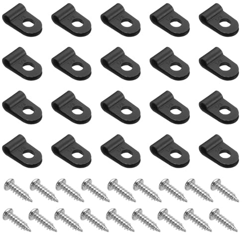 QUARKZMAN 100 Piezas Abrazaderas Para Cable Tipo R De 1/8 De Pulgada Grapas De Nylon Para Cable Sujetador Para Cordón Para Montaje De Luces Con Tornillos Para Organización De Cables Negro