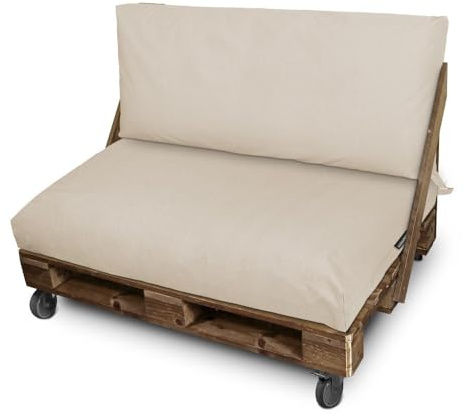 HAPPERS Cojín para Palets Toldotex Impermeable Crudo Set: Asiento 120x80x20 (Liso) + Respaldo 120x45x20 (Liso)